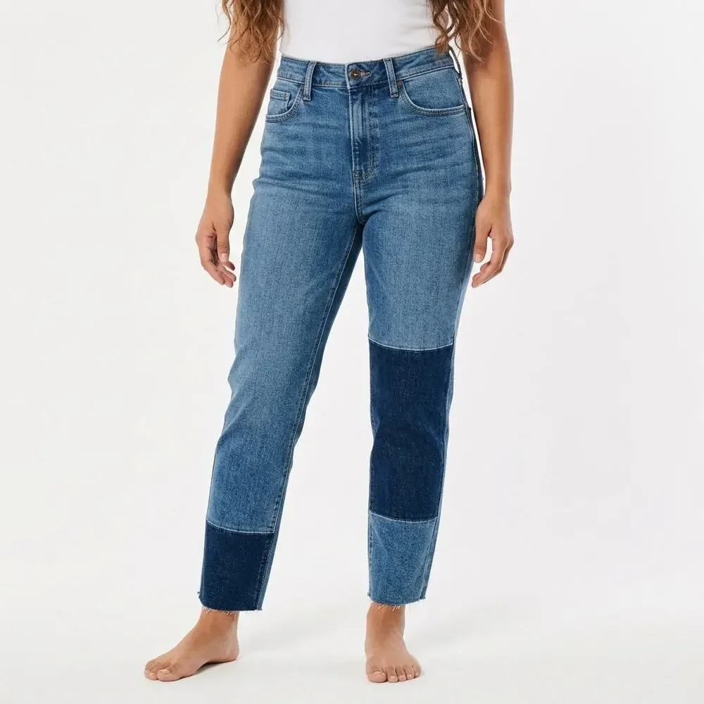 Hollister Cotton Blend Colorblock Mom Stretch Jeans Women Size W23 L25
